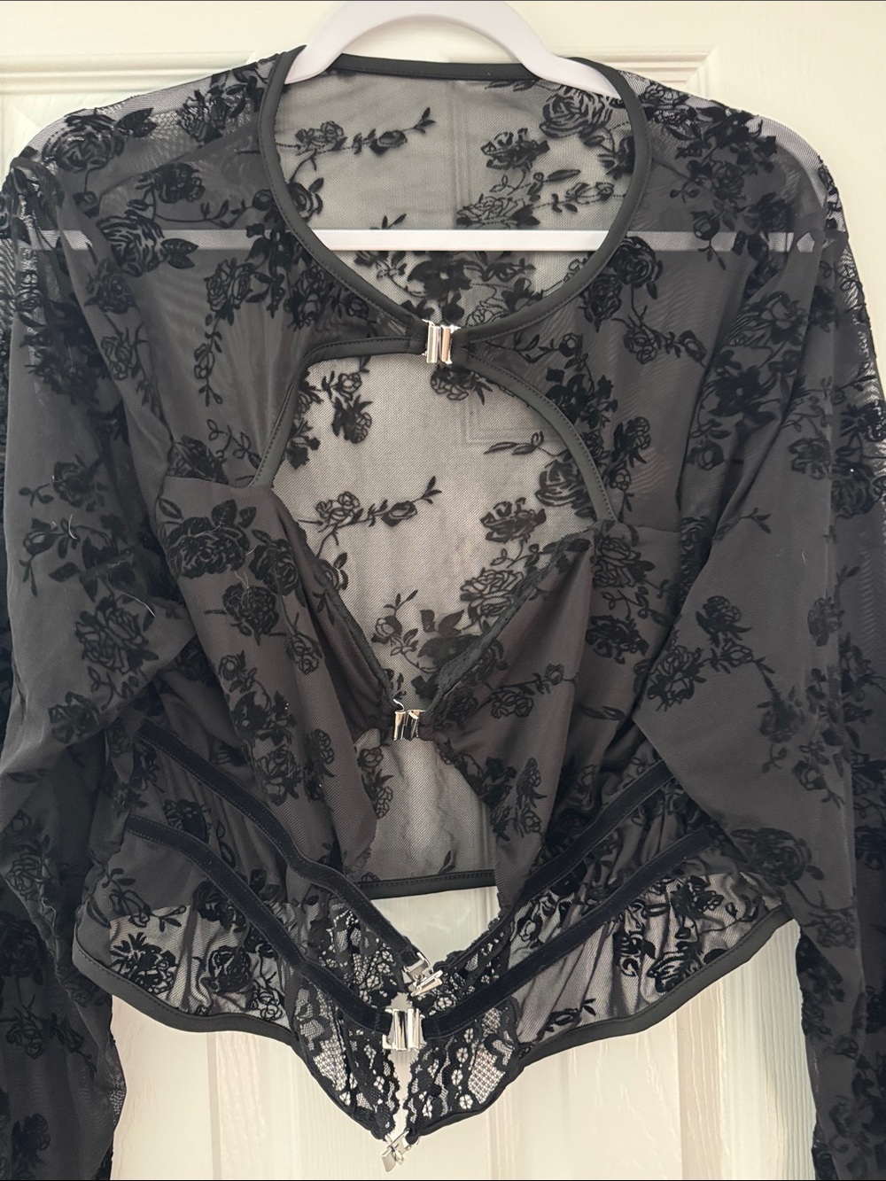 SHEIN Black Sheer Floral Lace top - Picture 2 of 5